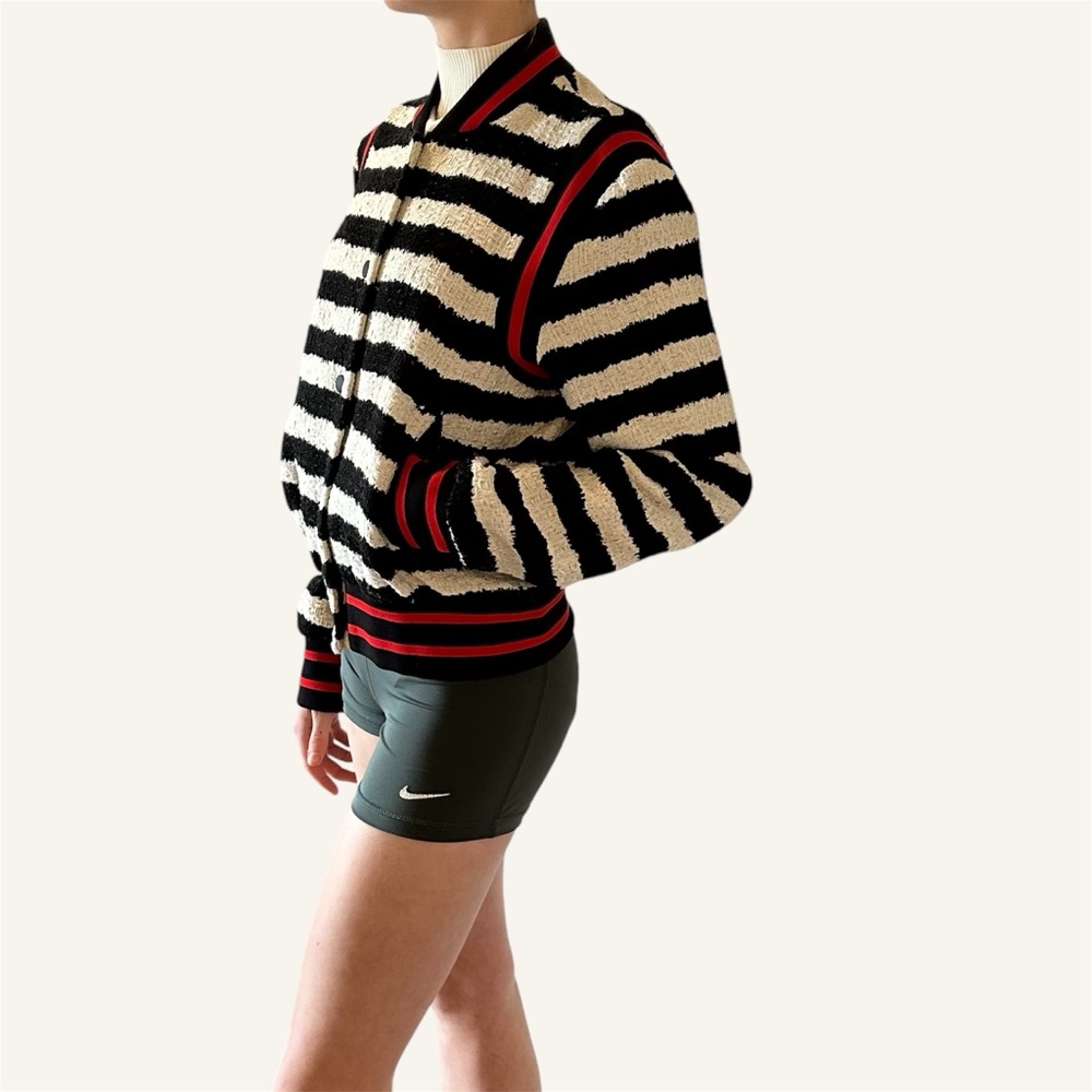 MSGM Striped Tweed Bomber Jacket in White Black Red IT 44🌸